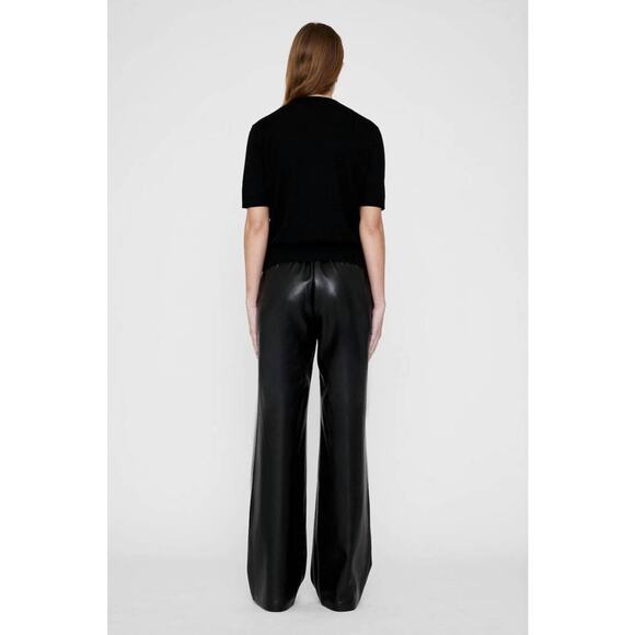 Anine Bing Koa Black Vegan Leather High Rise Wide Leg Pants Large - Picture 2 of 11